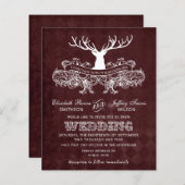 Budget Burgundy Stag Wedding Invitation (Voorkant / Achterkant)
