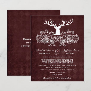 Budget Burgundy Stag Wedding Invitation