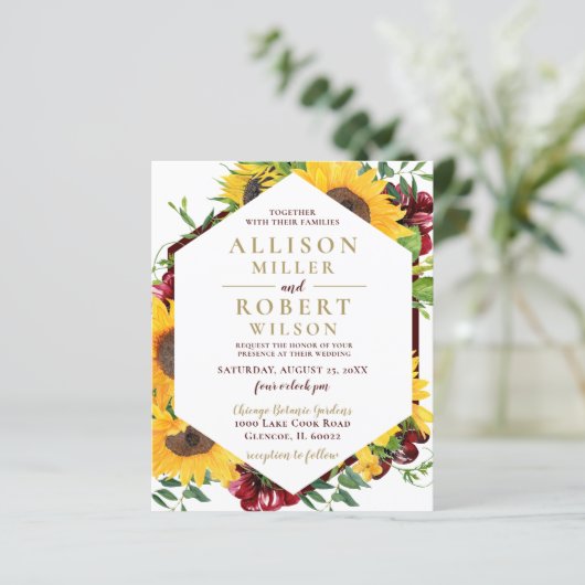 Budget Burgundy Sunflower Weddenschap (Staand voorkant)