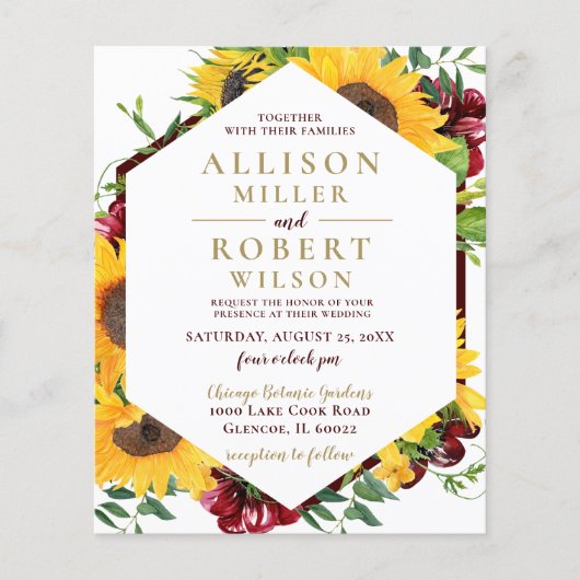 Budget Burgundy Sunflower Weddenschap (Voorkant)