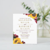 Budget Burgundy Sunflower Weddenschap (Staand voorkant)