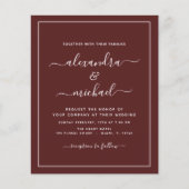 Budget Burgundy Weddenschap met Foto Uitnodiging (Voorkant)
