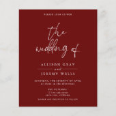 Budget Burgundy Wedding Invitation Flyer (Voorkant)