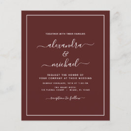 Budget Burgundy Wedding Modern Typography Flyer
