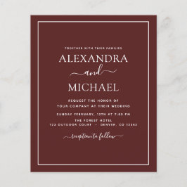 Budget Burgundy Wedding Modern Typography Flyer