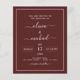 Budget Burgundy Wedding Modern Typography Flyer