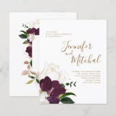 BUDGET Burgundy White & Gold Weduwen Uitnodiging (Voorkant / Achterkant)