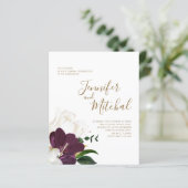 BUDGET Burgundy White & Gold Weduwen Uitnodiging (Staand voorkant)