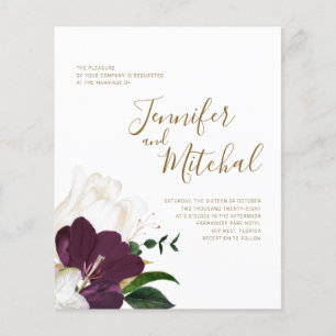 BUDGET Burgundy White & Gold Weduwen Uitnodiging