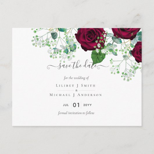 BUDGET Burgundyrode rozen Gypsophila TROUW Briefkaart (Voorkant)