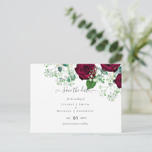 BUDGET Burgundyrode rozen Gypsophila TROUW Briefkaart (Staand voorkant)