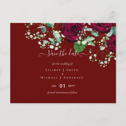 BUDGET Burgundyrode rozen Gypsophila TROUW Briefkaart (Voorkant)