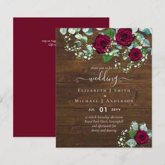 BUDGET Burgundyroze Eucalyptus Bruiloft (Voorkant / Achterkant)