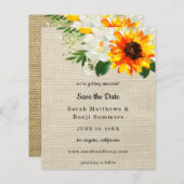 Budget Burlap Sunflower & Whi Floral Save the Date (Voorkant / Achterkant)