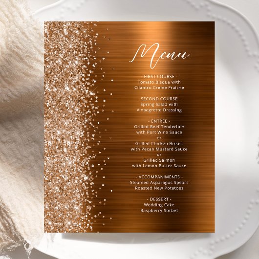 Budget Burnt Orange Glam Glitter Wedding Menu