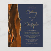 Budget Burnt Oranje Agate Blue Wedding Invite (Voorkant)