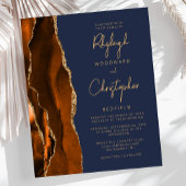 Budget Burnt Oranje Agate Blue Wedding Invite