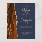 Budget Burnt Oranje Agate Blue Wedding Invite (Voorkant)