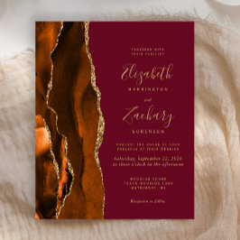 Budget Burnt Oranje Agate Burgundy Wedding Invite