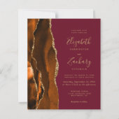 Budget Burnt Oranje Agate Burgundy Wedding Invite (Voorkant)