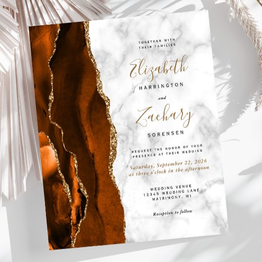 Budget Burnt Oranje Agate Marble Wedding Invite