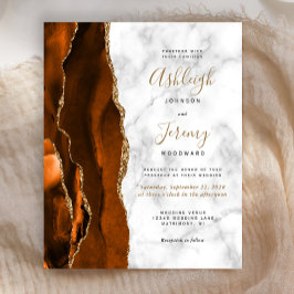 Budget Burnt Oranje Agate Marble Wedding Invite