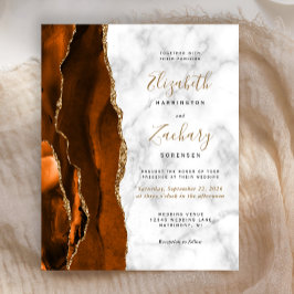 Budget Burnt Oranje Agate Marble Wedding Invite