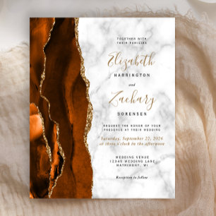 Budget Burnt Oranje Agate Marble Wedding Invite