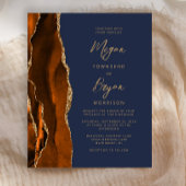 Budget Burnt Oranje Agate Navy Blue Wedding Invite