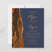 Budget Burnt Oranje Agate Navy Blue Wedding Invite (Voorkant)