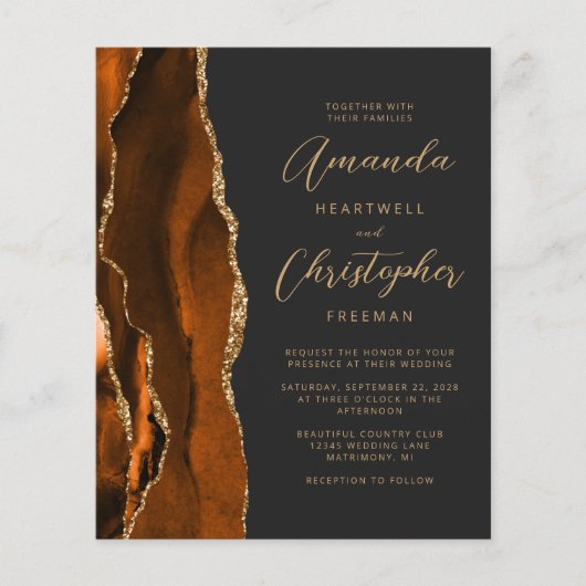 Budget Burnt Oranje Agate Slate Wedding (Voorkant)