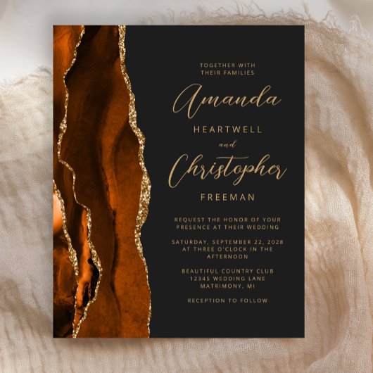 Budget Burnt Oranje Agate Slate Wedding