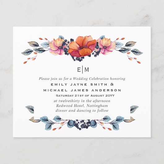 Budget Burnt Oranje Green Wedding Invitations (Voorkant)