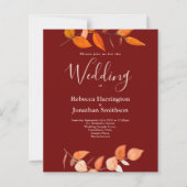 Budget Burnt Oranje Leaf Red Wedding RSVP nodigt u (Voorkant)