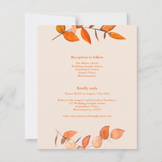 Budget Burnt Oranje Leaf Wedding RSVP Uitnodiging (Achterkant)