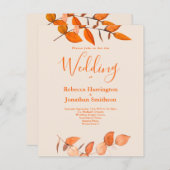 Budget Burnt Oranje Leaf Wedding RSVP Uitnodiging (Voorkant / Achterkant)