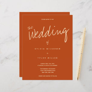 Budget Burnt Oranje Typography Wedding Invitation