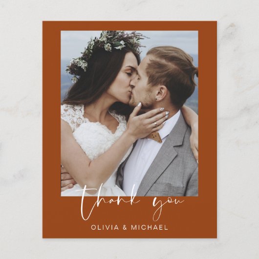Budget Burnt Sinaasappel bruiloft Dank u kaart (Voorkant)
