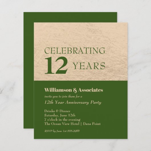 Budget Business Jubileum Green Gold Invitations (Voorkant / Achterkant)
