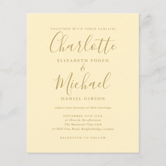 Budget Buttercup Geel Foto Huwelijksuitnodiging (Voorkant)