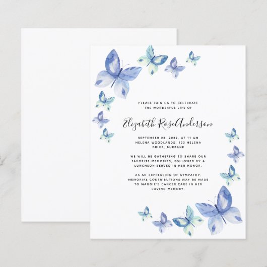 BUDGET Butterfly Celebration of Life Invitation (Voorkant / Achterkant)
