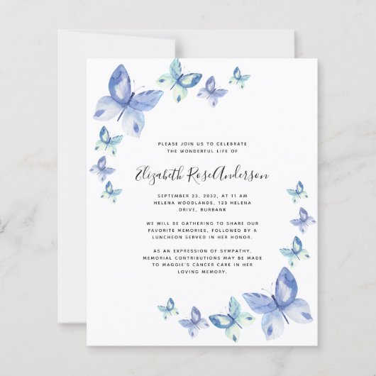 BUDGET Butterfly Celebration of Life Invitation (Voorkant)