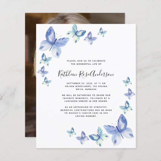 BUDGET Butterfly Celebration of Life Invitation (Voorkant / Achterkant)