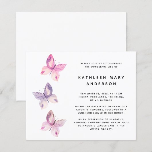 BUDGET Butterfly Celebration of Life Invitation (Voorkant / Achterkant)