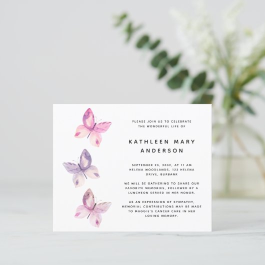 BUDGET Butterfly Celebration of Life Invitation (Staand voorkant)