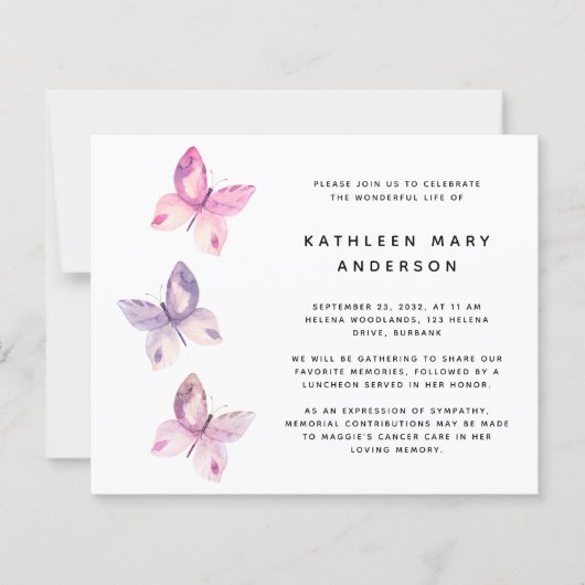 BUDGET Butterfly Celebration of Life Invitation (Voorkant)