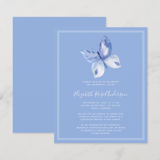 BUDGET Butterfly Celebration of Life Invitation (Voorkant / Achterkant)