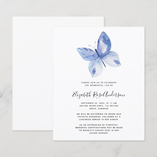 BUDGET Butterfly Celebration of Life Invitation (Voorkant / Achterkant)