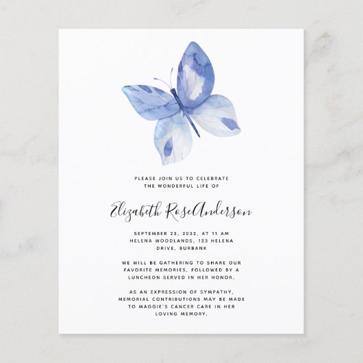 BUDGET Butterfly Celebration of Life Invitation (Voorkant)