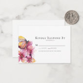 BUDGET Butterfly Floral Wedding RSVP Kaart Notitiekaartje (Voorkant / Achterkant in situ)